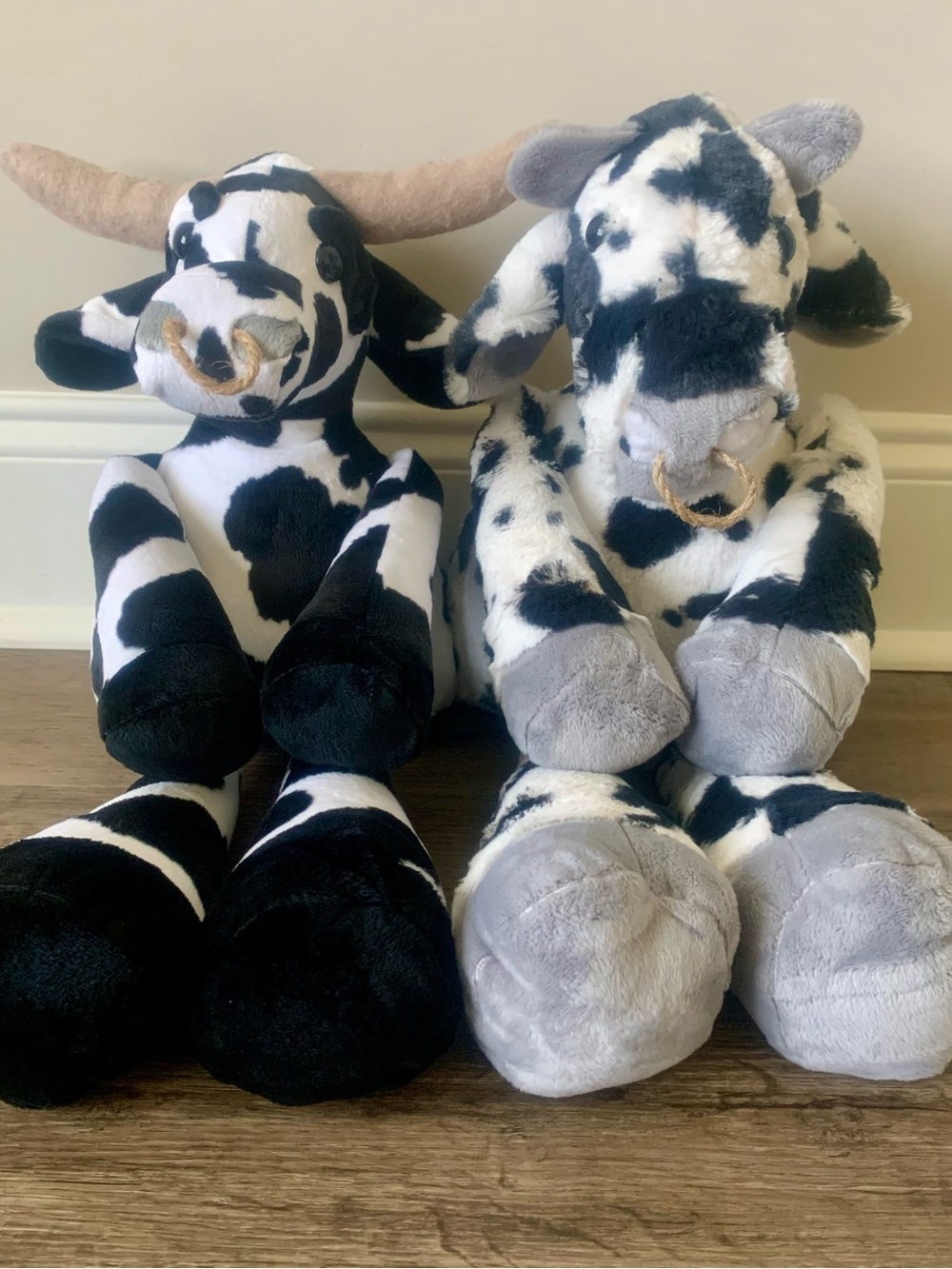 NEW Lot of 2 Handmade Cow Plush Stuffed Animals Long Horns Farm Country Rustic